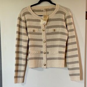 Hem & Thread Cream and Taupe Striped Button Cardigan